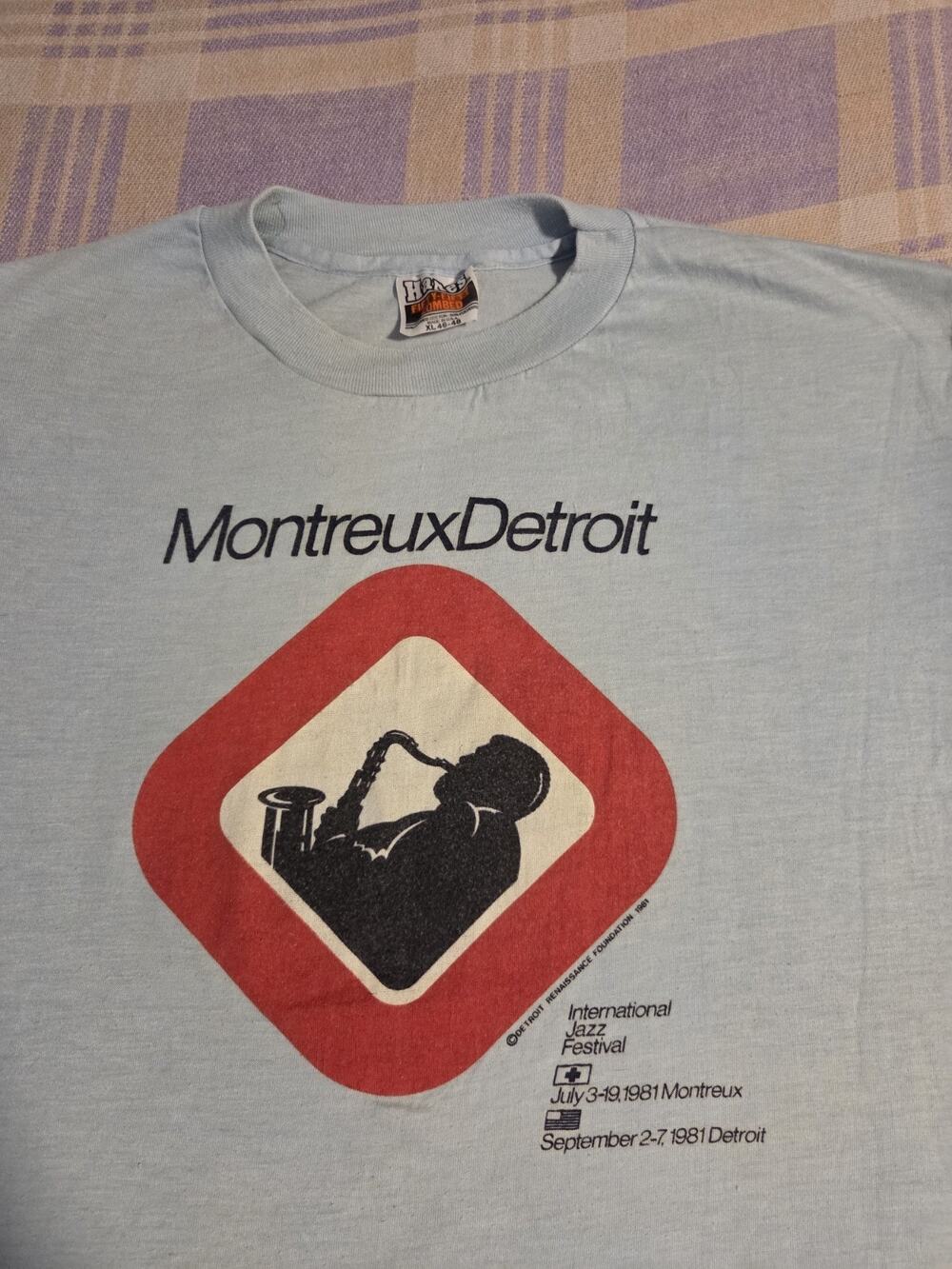 Vintage 1981 Montreux Detroit International Jazz Festival T Shirt 80s Hanes Blue
